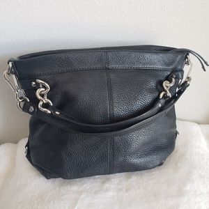 Coach Brooke black pebbled leather hobo shoulder handbag tote